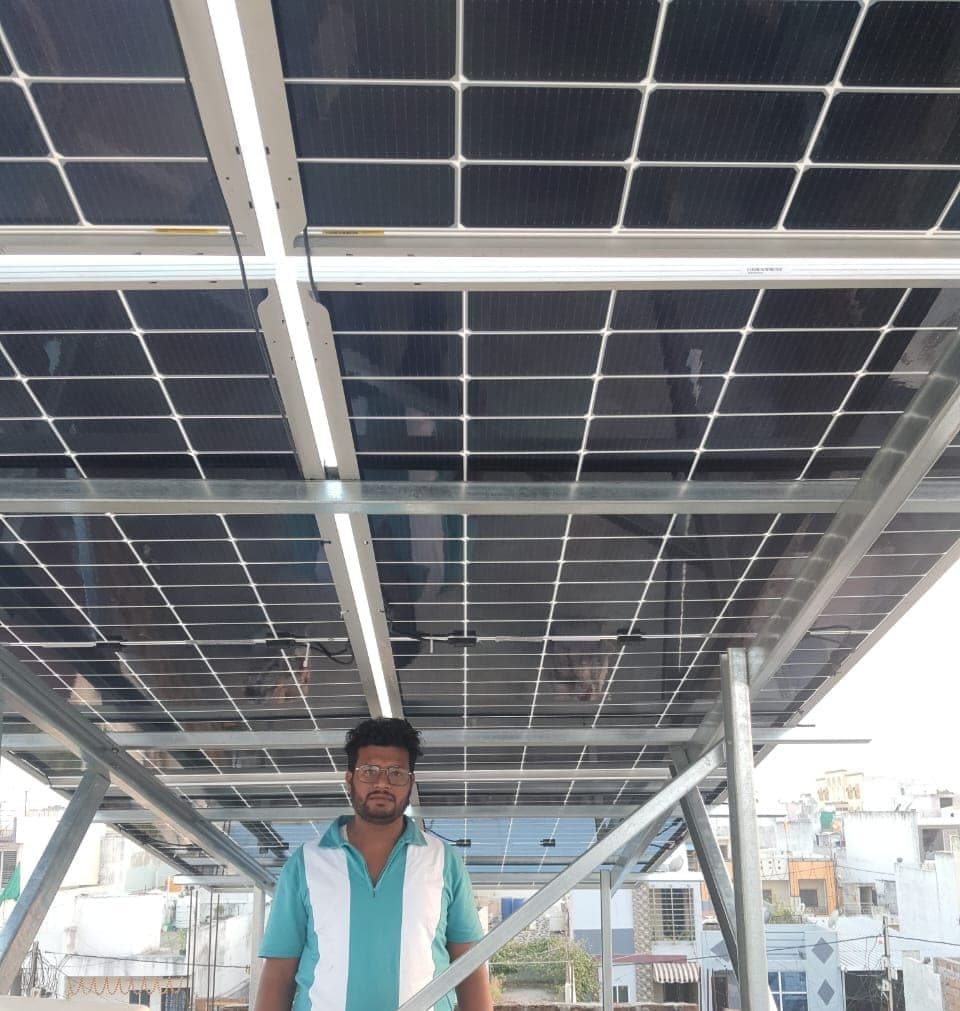 Elevated rooftop solar array installed on a house near Chota Bangarda Road, Indore